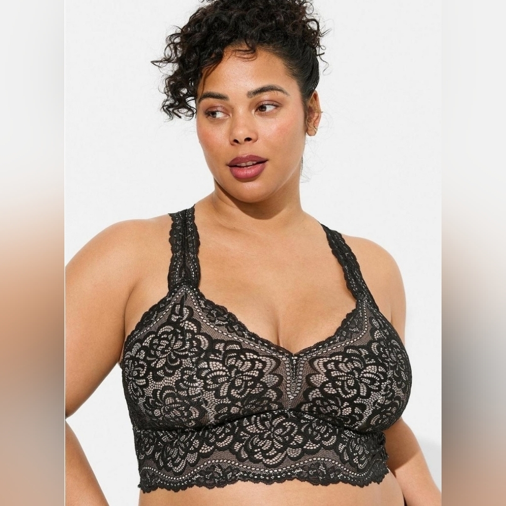 Torrid Curve Size 3 NWT Nude Underlay Black Lace Racerback Bralette